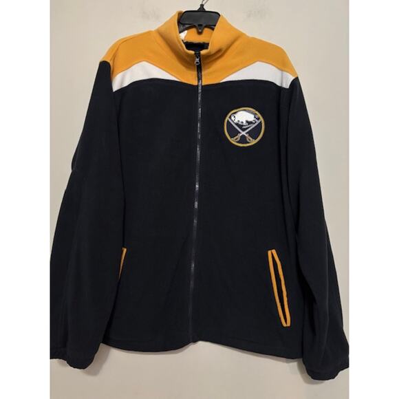 Vtg NHL Old Time Hockey Fleece Jacket Buffalo Sabres Spell Out Stitched Large - Picture 1 of 10